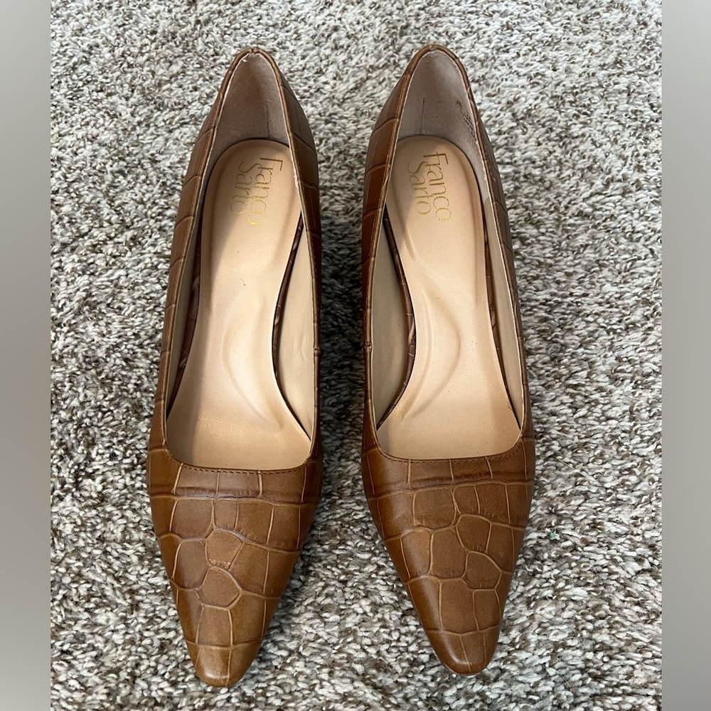 Franco Sarto Brown Croc-Embossed Heels